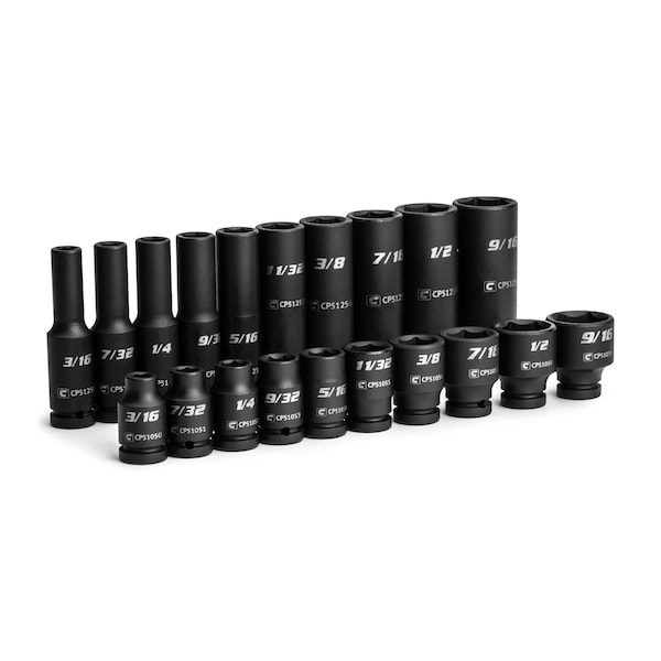 1/4 in. Drive Shallow and Deep Impact Socket Set, 3/16 to 9/16 in., SAE, 20-Piece